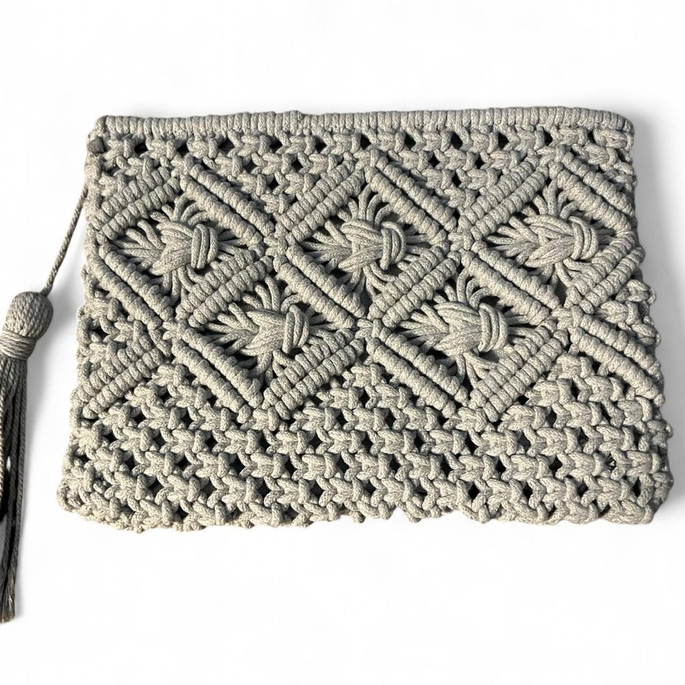 Handcrafted Gray Macrame Clutch - image 1